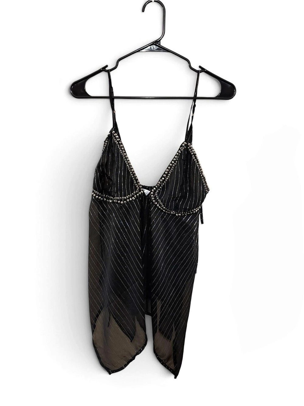 Live 4 Truth Black And Silver Pinstripe Sheer Cami Top